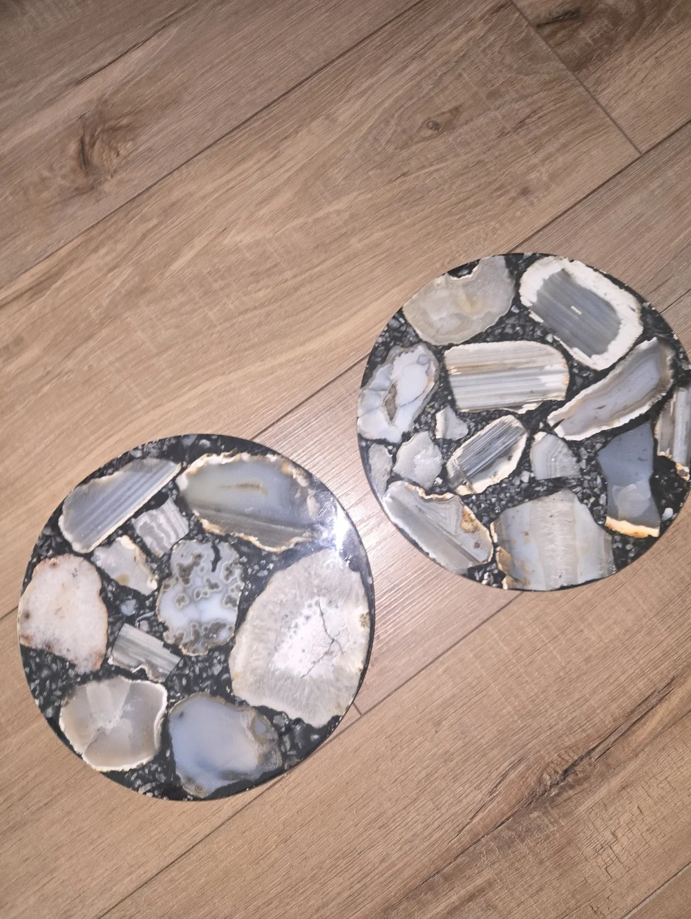 Stone Agate Trivet Set – Round Natural Slice Design – Modern Boho Decor – New